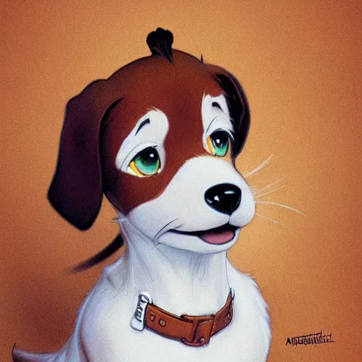 Image similar to jack russel terrier surprised, pixar style, concept art, trending on artstation, childrens illustrated storybook, by norman rockwell and alphonse mucha and cory loftis