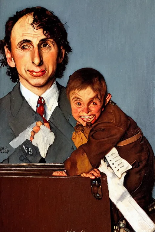 Prompt: a portrait painting of Tiny Tim. Painted by Norman Rockwell