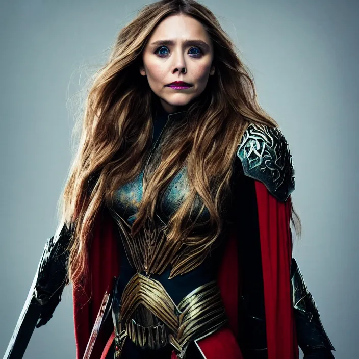 Image similar to full body photograph of elizabeth olsen as a stempunk warrior, Extremely detailed. 8k