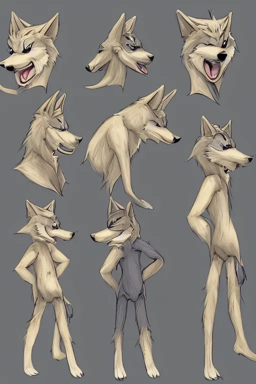 Prompt: an anthropomorphic wolf, fursona!!! by don bluth, by kawacy, trending on artstation, full body