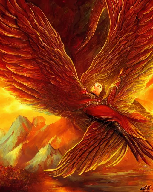 Prompt: ''Wallpaper of a phoenix resting, d&d, fantasy, detailed, digital art, art by alkemistry and draktau''