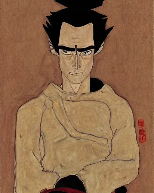 Prompt: portrait of samurai jack by egon schiele in the style of greg rutkowski