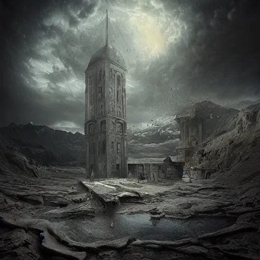 Image similar to michal karcz surrealism drawing of the end of time. , horror theme, detailed, elegant, intricate, 4k, Renaissance painting