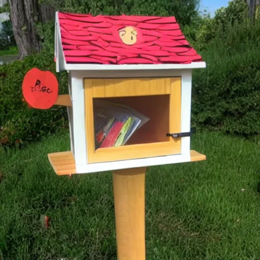 Prompt: claymation style little free library filled with spaghetti