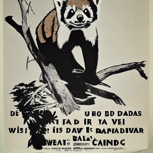 Prompt: red panda on a propaganda poster, world war, circa 1 9 3 9, stencil