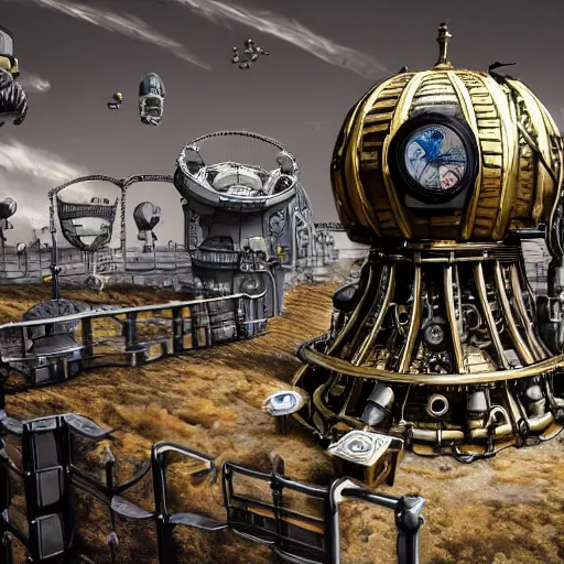 Image similar to photo of a steampunk moonbase