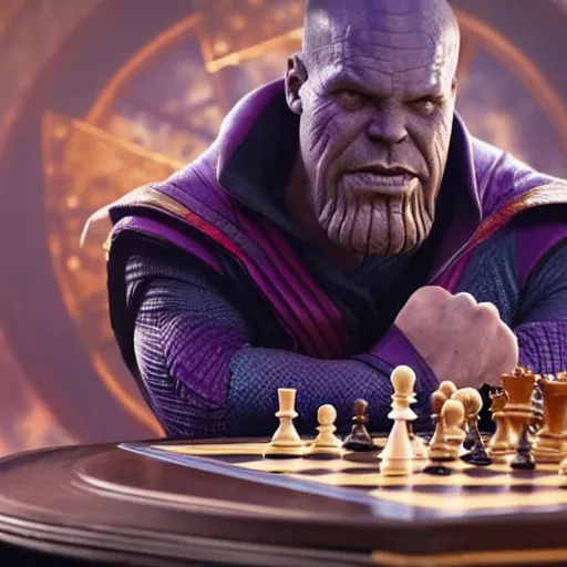 Prompt: thanos playng chess with doctor strange, detailed 4 k