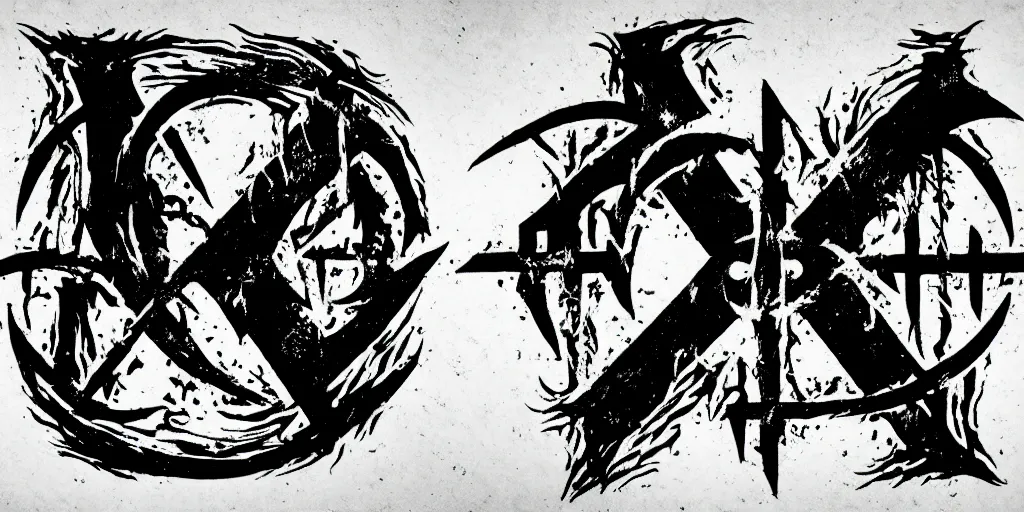 Image similar to masterpiece, symmetrical darkthrone logo calligraphy by thomas bokler, behance, white letters on black background