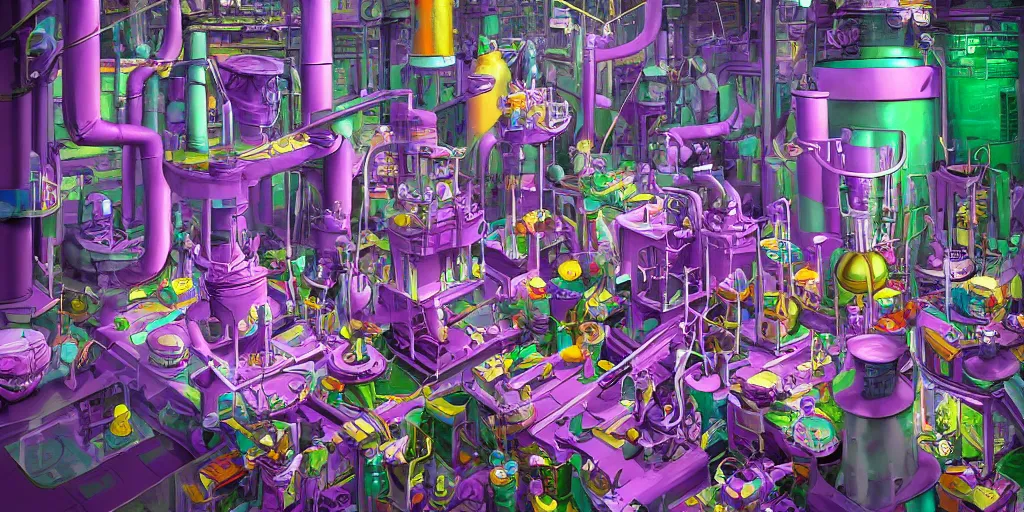 Image similar to Wonka's Factory, detailed digital art, trending on Artstation