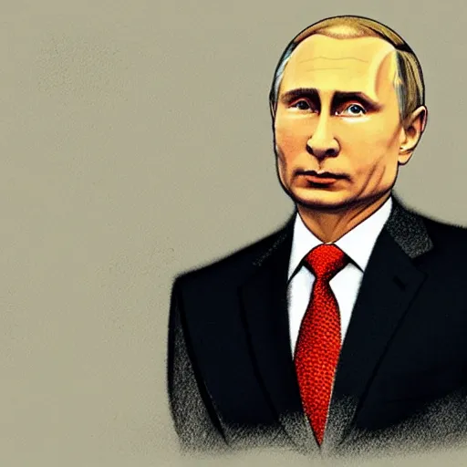 Image similar to a court sketch of vladimir putin in an orange jumpsuit