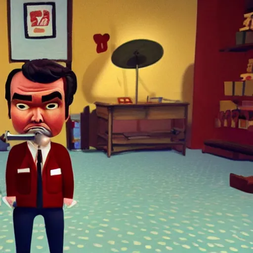 Prompt: quentin tarantino in the videogame hello neighbor