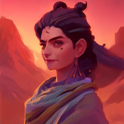 Image similar to profile portrait, maya ali mage, gloomhaven, dynamic lighting, gaudy colors, octane render aesthetic, matte painting concept art, official fanart behance hd artstation by jesper ejsing, by rhads and makoto shinkai and lois van baarle and ilya kuvshinov and rossdraws