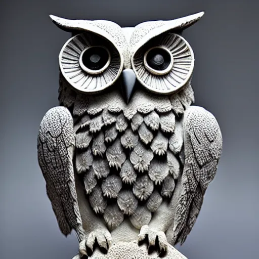 Prompt: symmetrical detailed sculpture of an owl, made of Clouds
