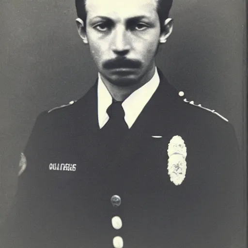 Image similar to portrait of a detailed police officer photo by Diane Arbus and Louis Daguerre