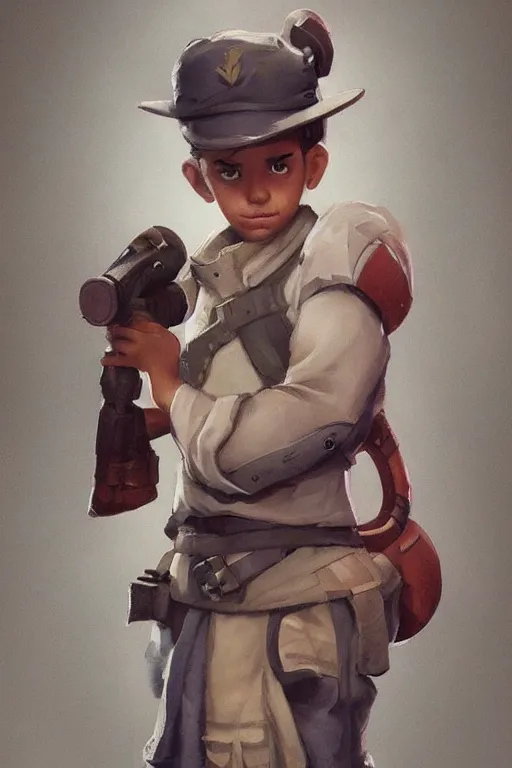 Prompt: beautiful highly detailed realistic stylized portrait of a small boy with a wooden sword, team fortress 2, fortnite, torchlight, heartstone, detailed character art, portrait, trending on artstation by artgerm, greg rutkowski, ghibli, yoshiyuki tomino