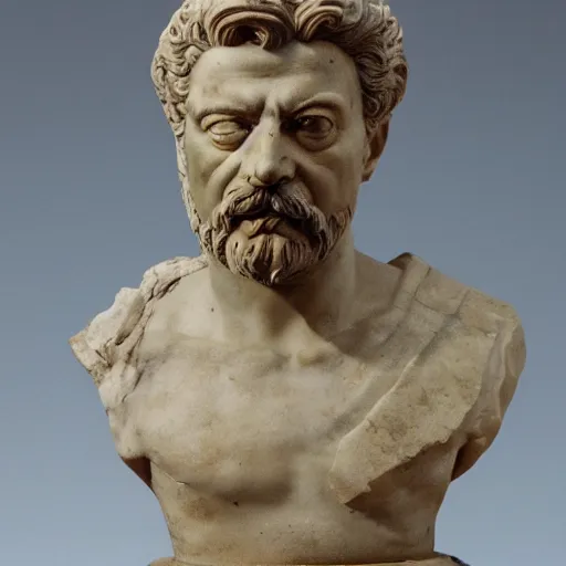 Prompt: a cracked roman marble statue of iosif stalin, highly detailed photography