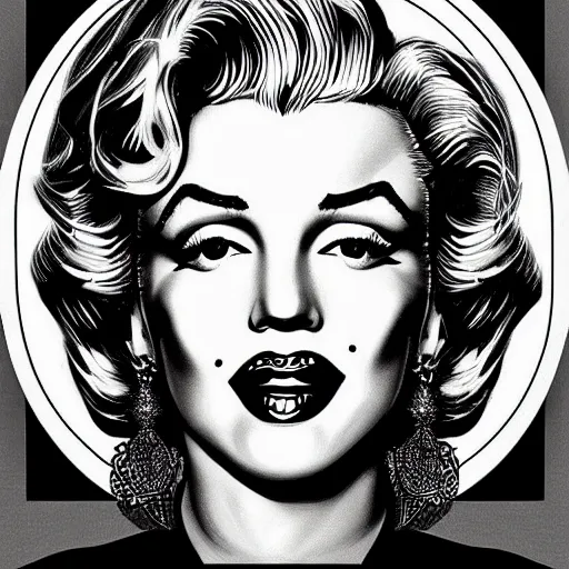 Image similar to an intricate portrait of marilyn monroe by mc escher, line art, celtic, illustration