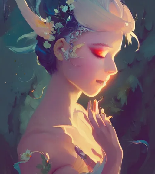Image similar to portrait of a beautiful female fairy queen in complex and shiny dress by ross tran and atey ghailan, by greg rutkowski, by greg tocchini, by james gilleard, by joe fenton, by kaethe butcher, dynamic lighting, grunge aesthetic