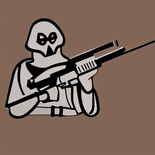 Prompt: slick minimalist line logo of a ghostly figure holding a sniper rifle