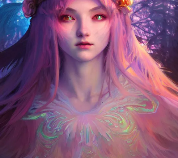 Image similar to beautiful ancient frost witch, pastel fire in eye, snow glow, pool party, highly detailed, digital painting, artstation, sharp focus, illustration, art by tan zi and ayanamikodon and alphonse mucha and wlop