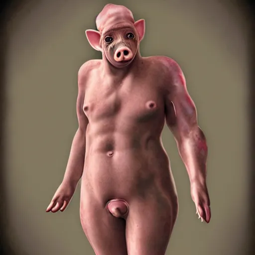 Image similar to human pig hybrid, high definition, photorealistic