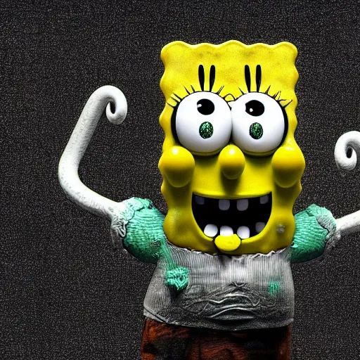 Image similar to demented creepy spongebob staring into your soul with realistic tentacles in the background, scary, rendered in blender, horror, gloomy, dark, terrifying, terror, frightful, super detailed octane render ran in blender optimized,