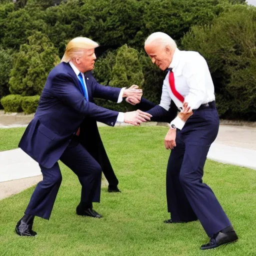 Prompt: donald trump fighting joe biden with samurai swords