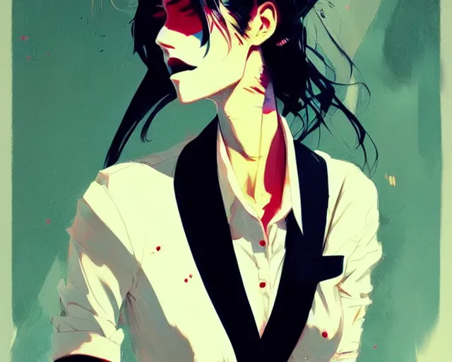 Image similar to a ultradetailed beautiful panting of a stylish woman wearing a shirt with a tie, she has black hair, by conrad roset, greg rutkowski and makoto shinkai, trending on artstation