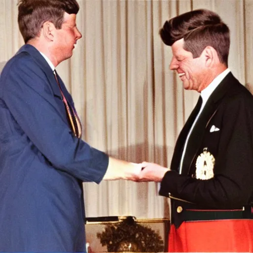 Prompt: colorized photograph of an elderly John F Kennedy receiving the presidential medal of honor