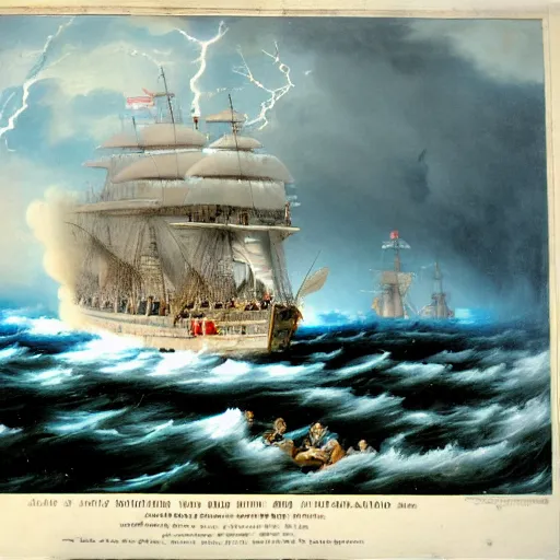 Image similar to trafalgar naval battle, stormy weather