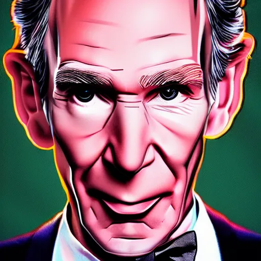 Image similar to a portrait of bill nye the science guy, dramatic lighting and composition, trending on artstation, concept art, comic book, chuck close, vittorio matteo corcos, john currin.