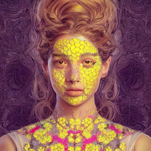 Image similar to the portrait of an absurdly beautiful, graceful, elegant, sophisticated, young teen girl made up of lemons looking up, an ultrafine hyperdetailed illustration by kim jung gi, irakli nadar, intricate linework, bright colors, octopath traveler, final fantasy, unreal engine 5 highly rendered, global illumination, radiant light, detailed and intricate environment