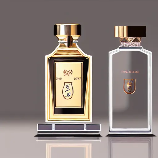 Prompt: product photo, classic arabian parfum in elegant bottles, isometric