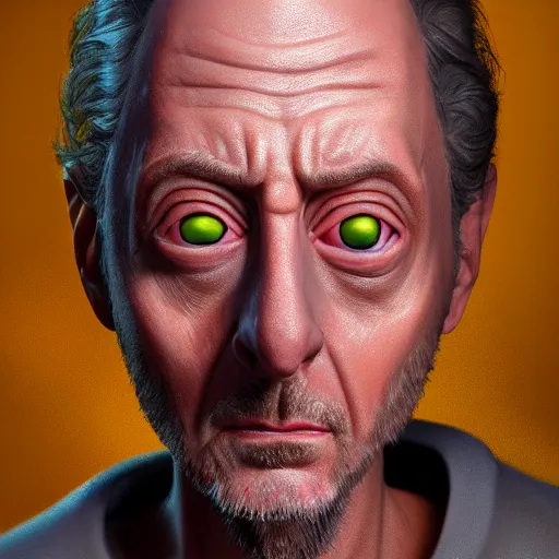 Image similar to rick from rick and morty photorealistic unreal facial details clay soft light engine photorealistic ultra - realistic highly detailed focus photography proportionate skin lighting digital painting hd adultswim by kyle lambert