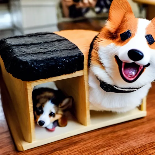 Prompt: a cute corgi lives in a house made of sushi - n 9