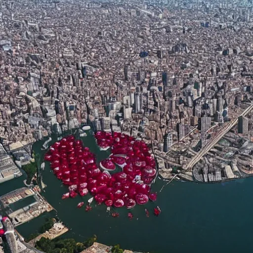 Image similar to bird's - eye view of a ruby rain over buenos aires
