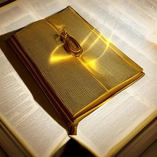 Prompt: photorealistic Bible, heavenly light shining onto it, golden light, aura, cgsociety, artstationhq, digital art, detailed