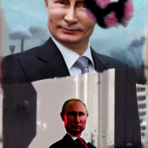 Prompt: vladimir putin wearing harajuku clothes. cat ears. cute matte painting