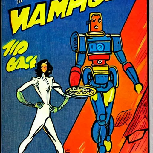 Image similar to magnus, robot fighter, comic art by bob kane, retrofuturism,