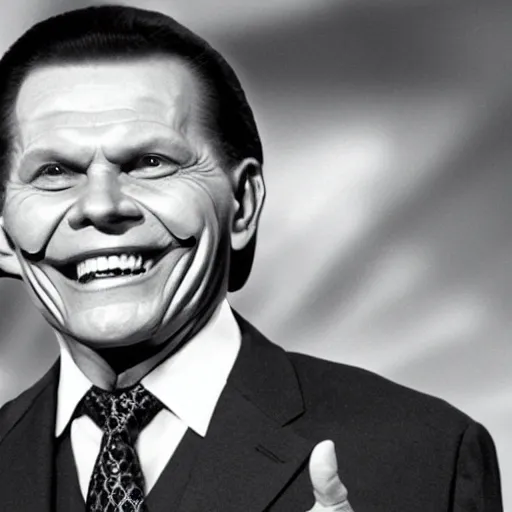 Prompt: pastor kenneth copeland as the joker on his televangelist megachurch pulpit