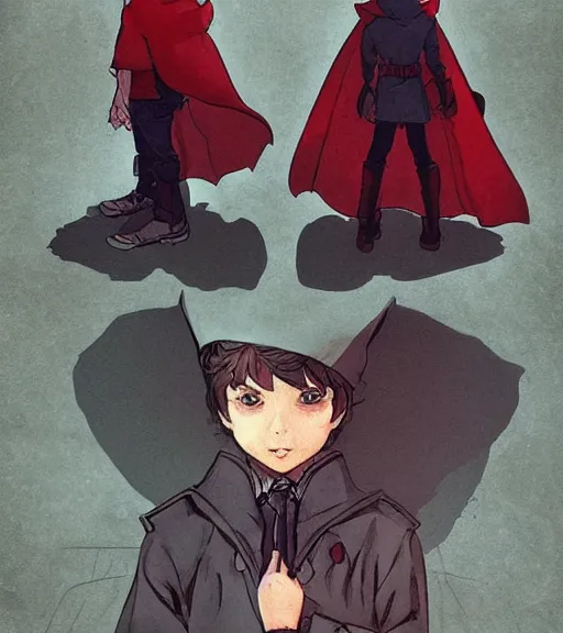 Prompt: attractive little boy character inspired in little red riding hood and batman, digital artwork made by akihiko yoshida and makoto shinkai, anatomically correct, symmetrical