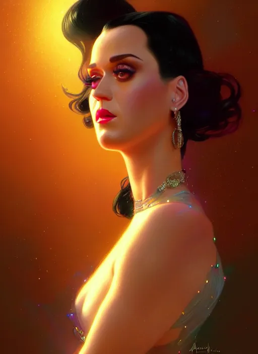 Prompt: portrait of katy perry, intricate, elegant, glowing lights, highly detailed, digital painting, artstation, glamor pose, concept art, smooth, sharp focus, illustration, art by wlop, alphonse mucha and craig mullins