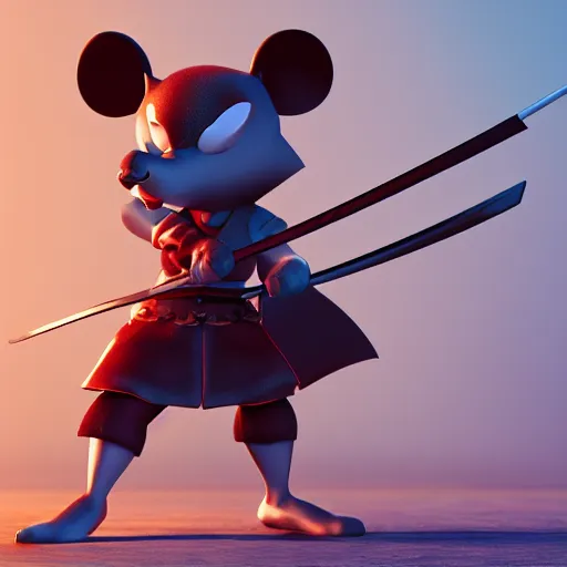 Image similar to samurai mouse with big muscles and swords, epic pose, 8 k dynamic render