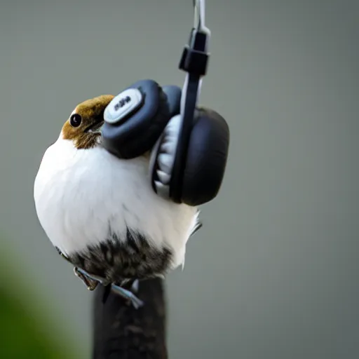 Image similar to a bird wearing headphones