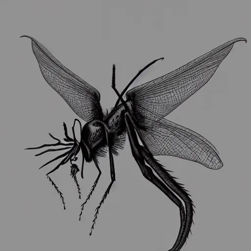 Image similar to beautiful mosquito with dragon wings and tail | macro | trending on artstation