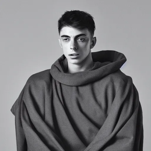 Image similar to attractive kai havertz wearing monk robes holding candlestick. natural lighting by ruan jia, portrait