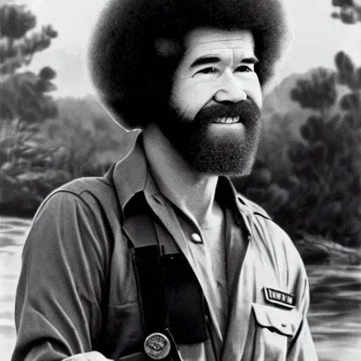 Prompt: bob ross in the vietnam war, 8 k detail