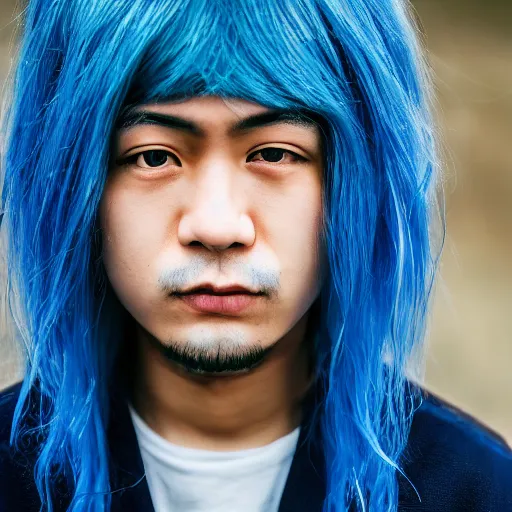 Image similar to rimuru tempest, young man blue hair ( ( ( ( ( ( ( ( ( ( eyes yellow ) ) ) ) ) ) ) ) ) ), canon eos r 3, f / 1. 4, iso 2 0 0, 1 / 1 6 0 s, 8 k, raw, unedited, symmetrical balance, in - frame