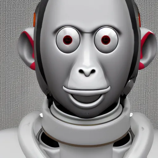 Prompt: portrait holder of monkey android astronaut, with robotic parts on his face, rendering unreal engine 5, cinematography