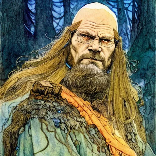 Image similar to a realistic and atmospheric watercolour fantasy character concept art portrait of urho kekkonen as a druidic warrior wizard looking at the camera with an intelligent gaze by rebecca guay, michael kaluta, charles vess and jean moebius giraud